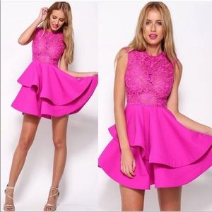 NWT Xenia Boutique Fuchsia Dress Layers Beautiful Dress Crochet Sheer Size 2